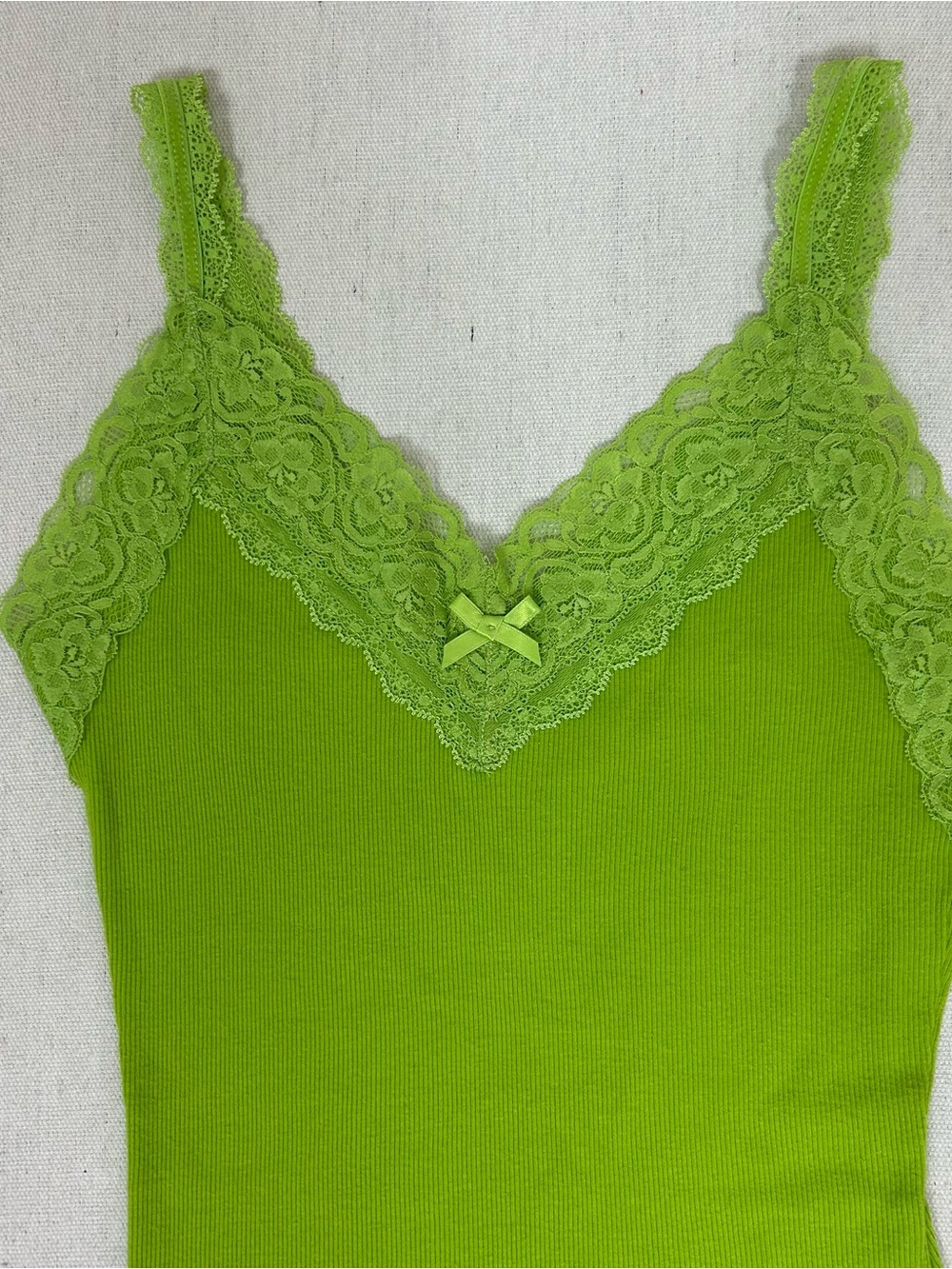 Hollister Vintage Y2K Lime Green Lace-Trim Ribbed Cami Size S - Picture 3 of 9